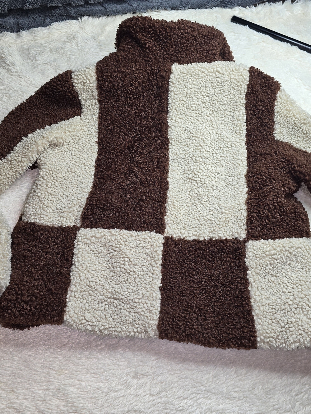 Anthropologie Colorblock Teddy Jacket in Brown and Cream - Picture 7 of 9